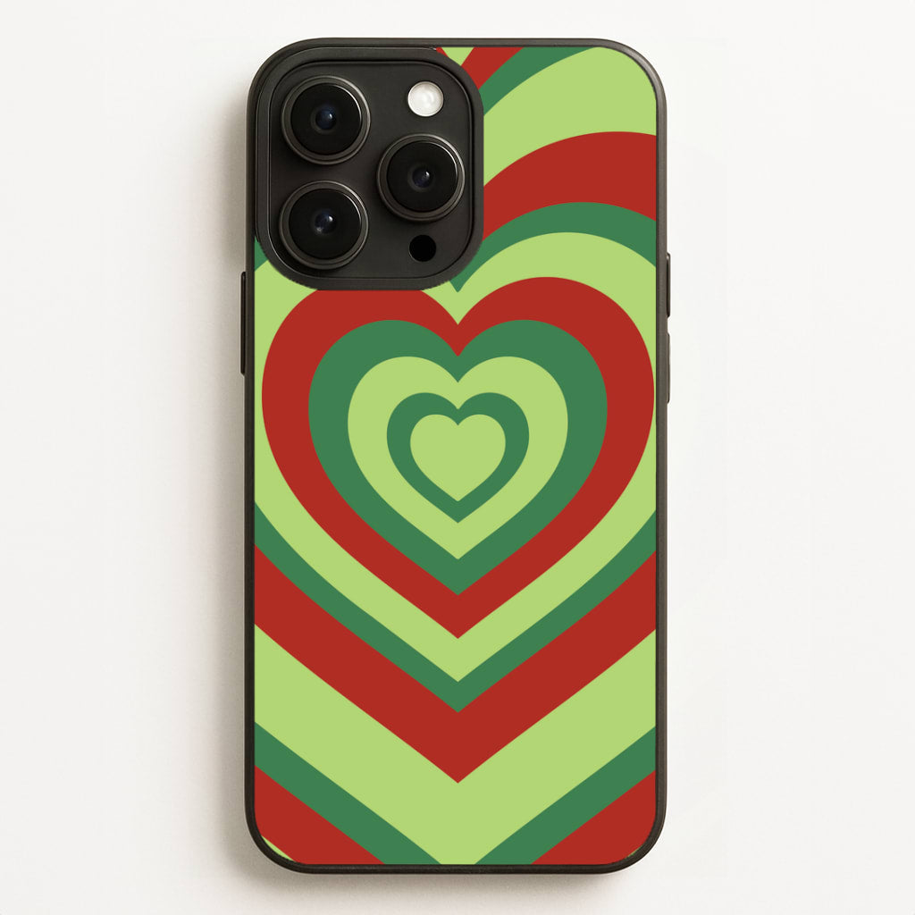 Red And Green Trippy Heart Christmas Pattern iPhone 12 Pro Max Case