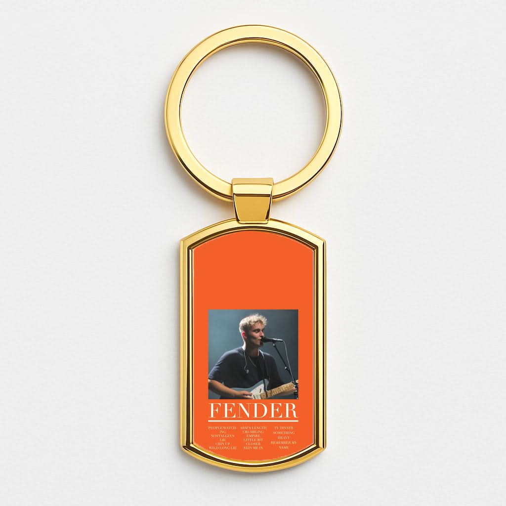 Fender Orange Song List Gold Keyring