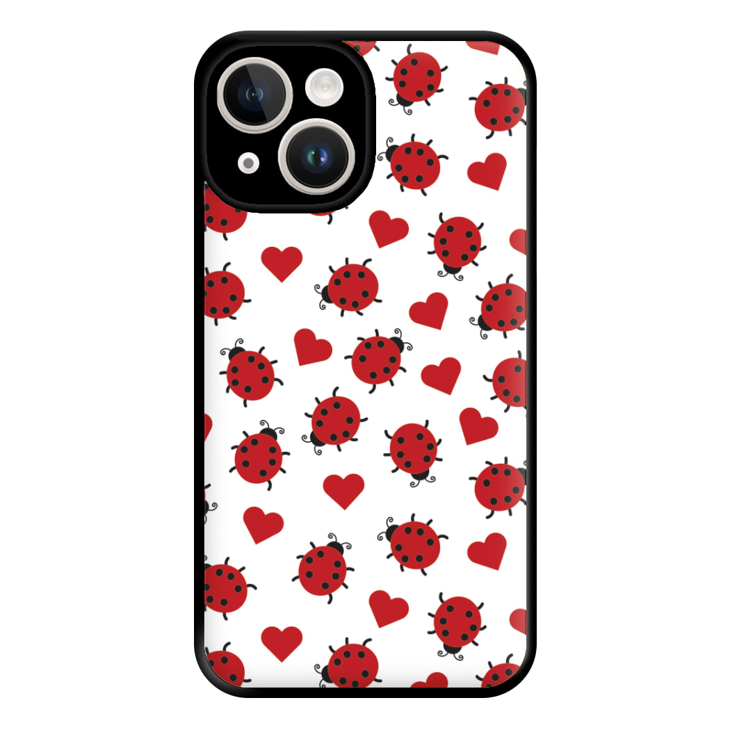 Ladybugs And Hearts Pattern iPhone 14 Case