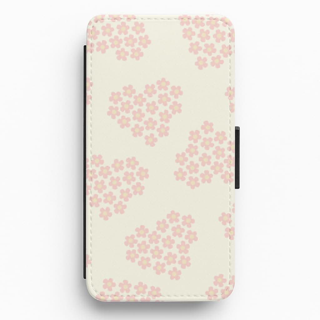 Flower Hearts Pattern Flip / Wallet Phone Case