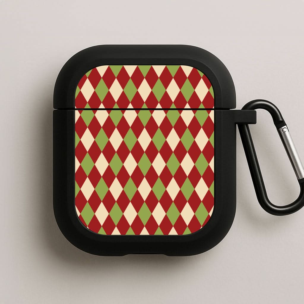 Red And Green Argyle Christmas Pattern Black AirPods Case