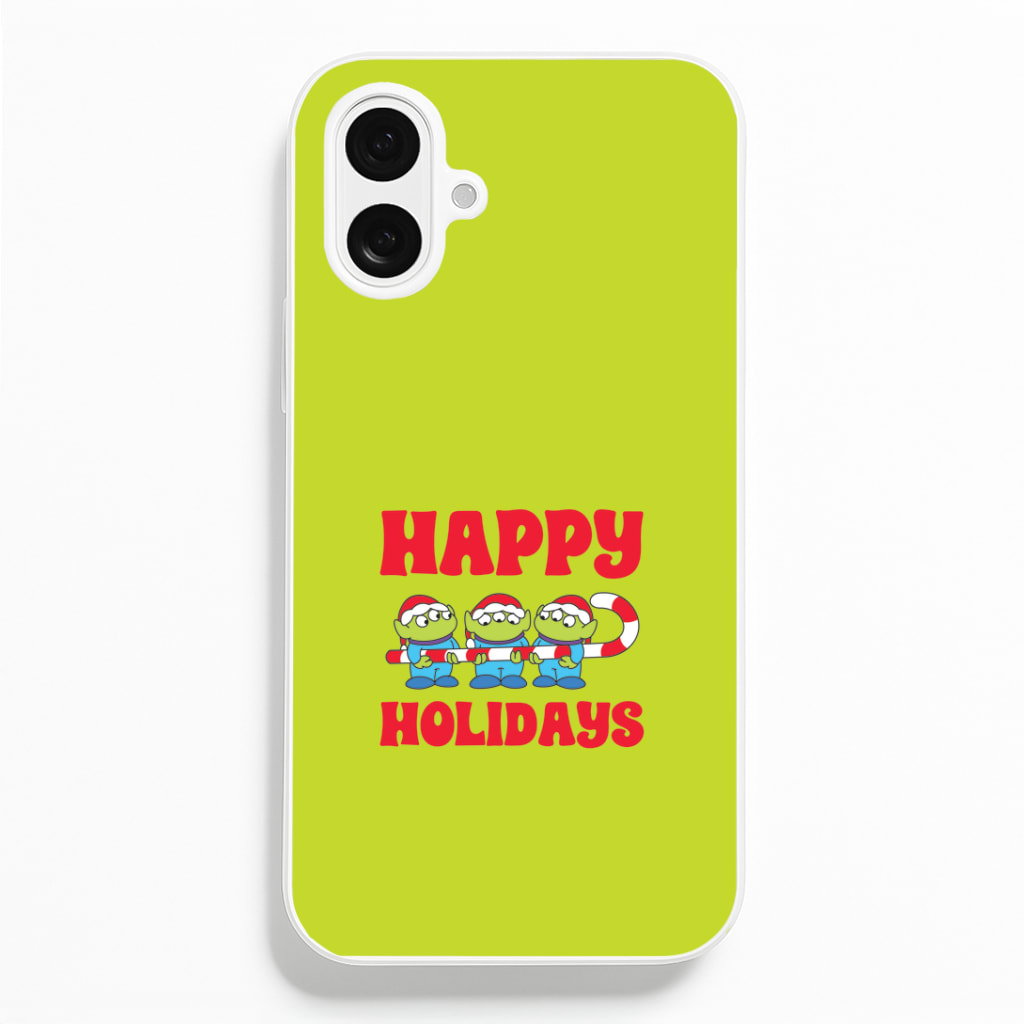 Happy Holidays Cute Green Aliens iPhone 16 Plus Case
