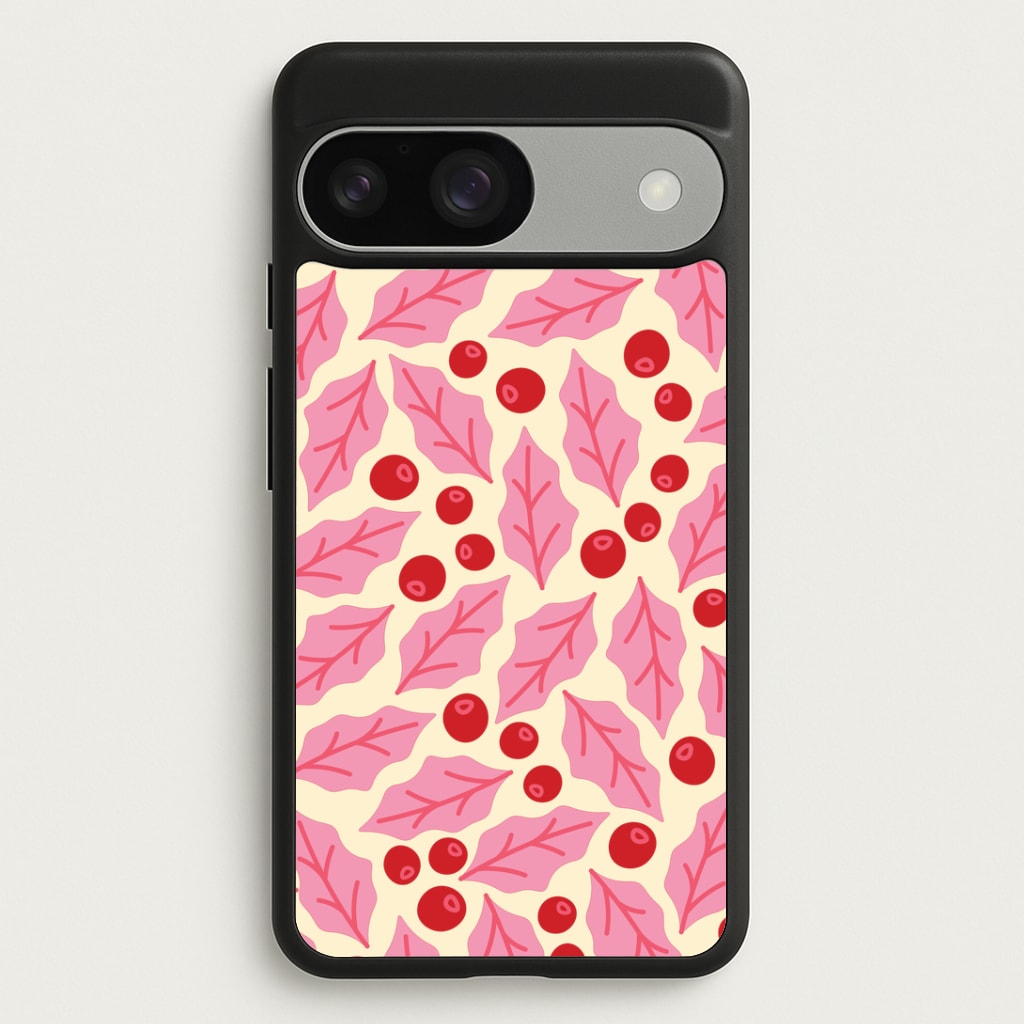Pink Holly And Berries Pattern Google Pixel 9 / 9 Pro Case