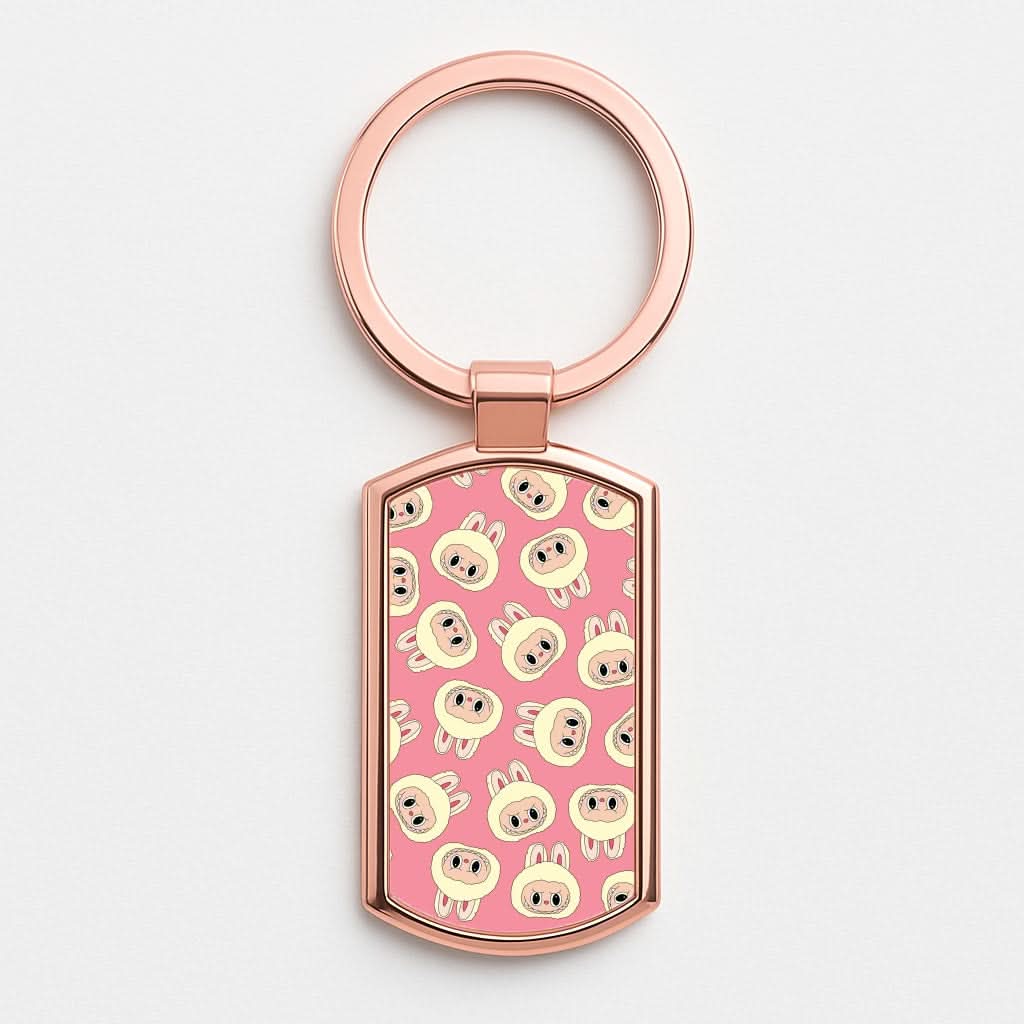 Cute Cream Monster Face Pattern Rose Gold Keyring