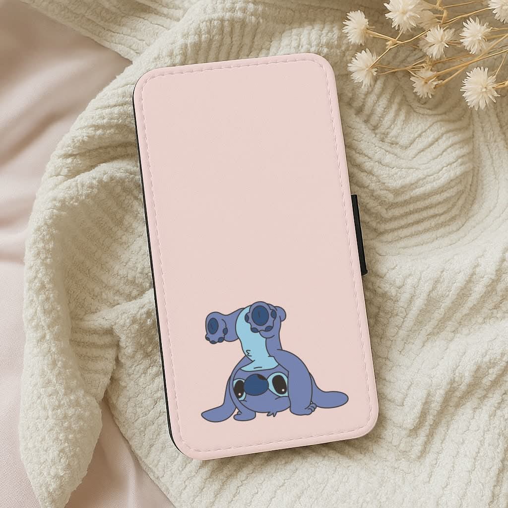 Cute Blue Alien Handstand Leather Phone Case