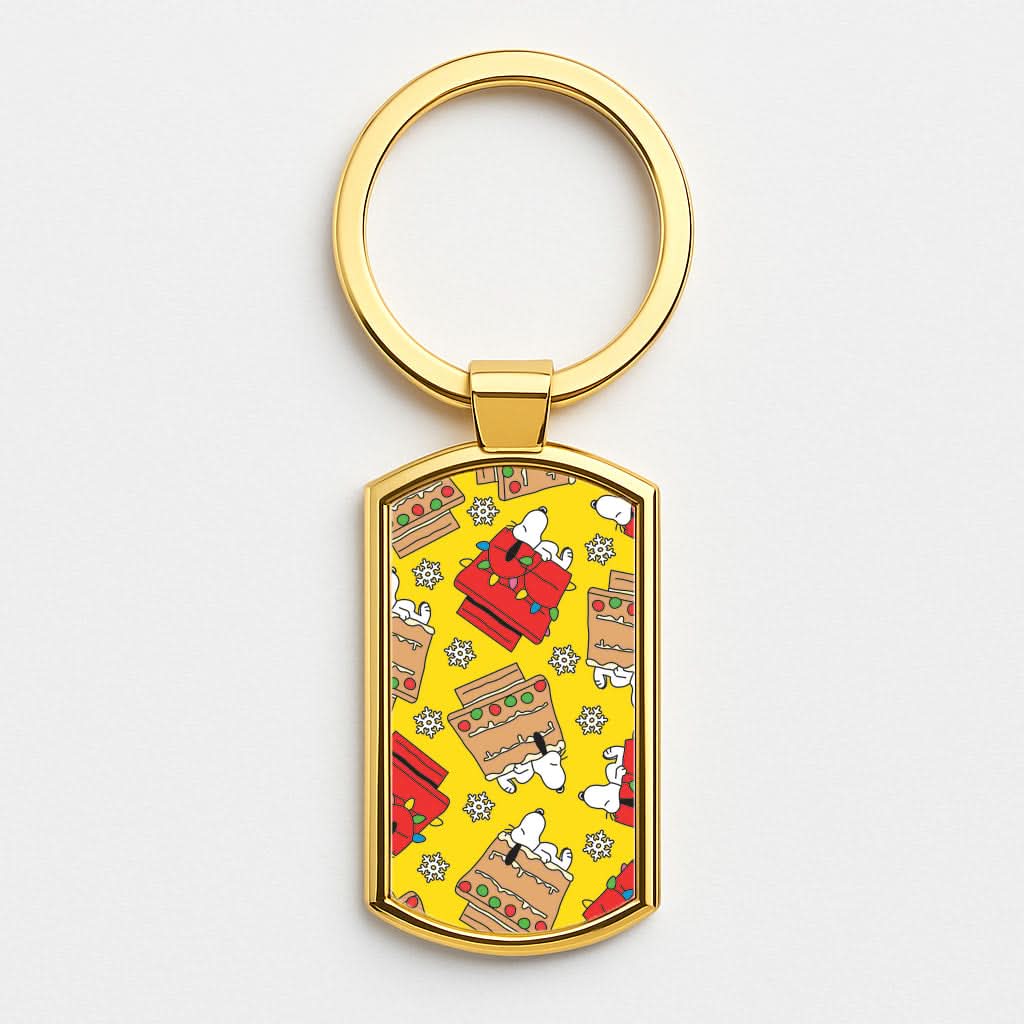 Cartoon Beagle Fairylights And Gingerbead Pattern Gold Keyring