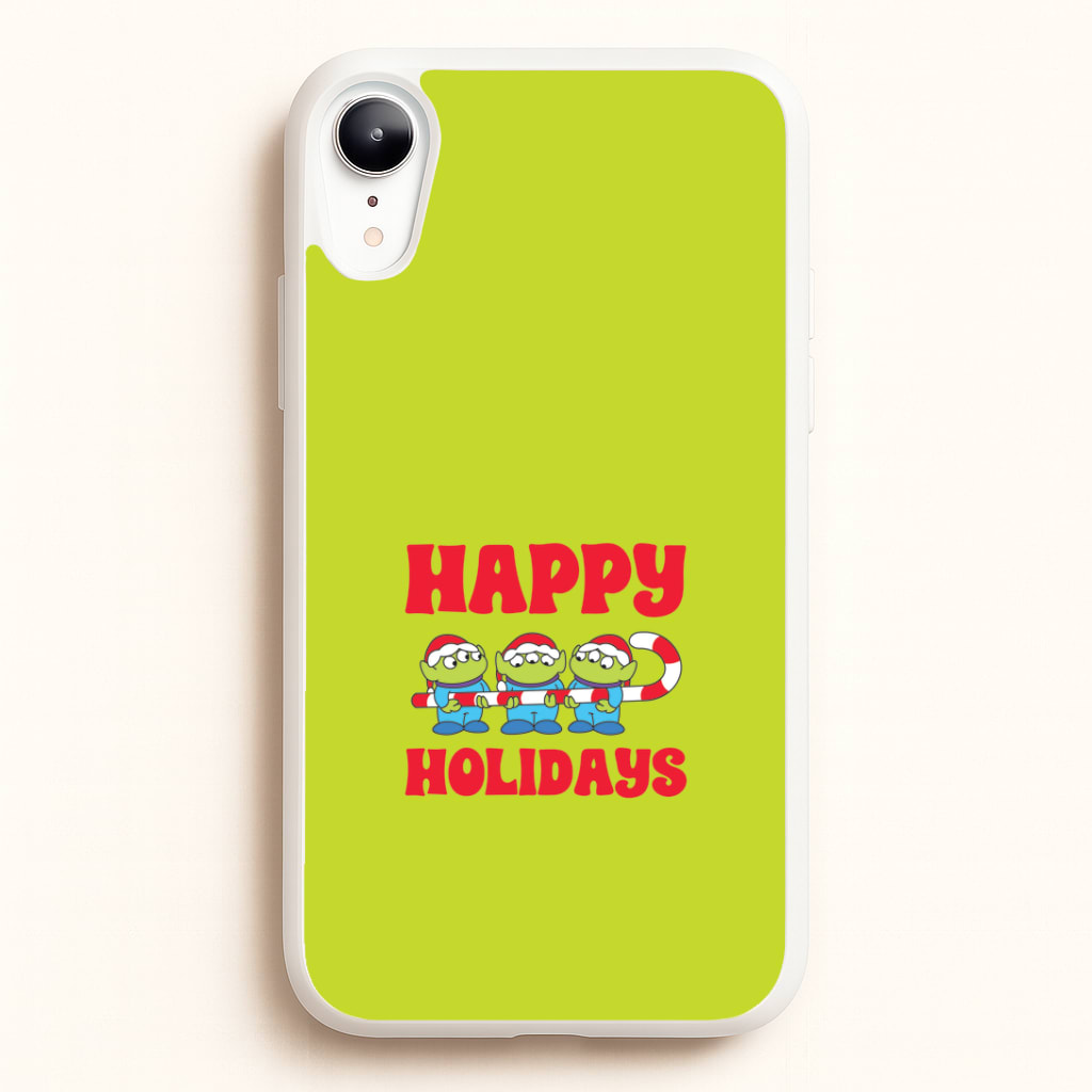 Happy Holidays Cute Green Aliens iPhone XR Case
