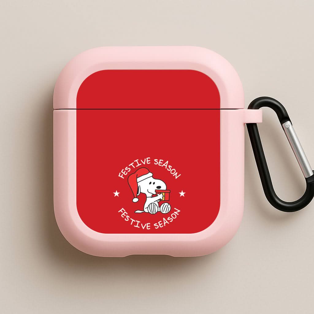Cartoon Beagle Festive Season Pink AirPods Case