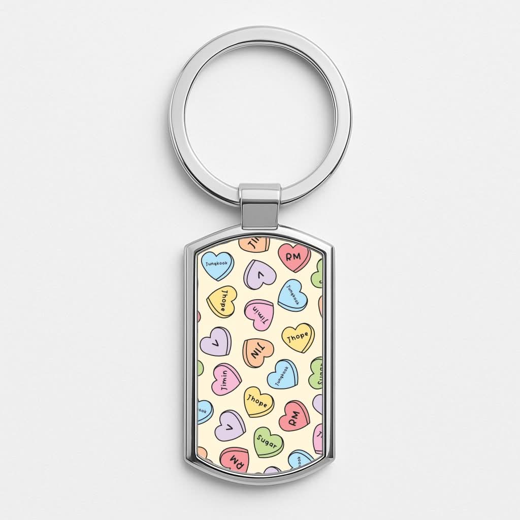 K-Pop Band Members Love Hearts Pattern Silver Metal Keyring