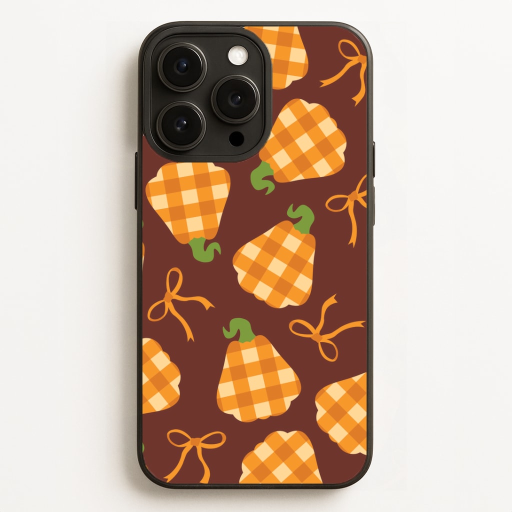 Tartan Pumpkins And Bows Pattern iPhone 16 Pro Max Case