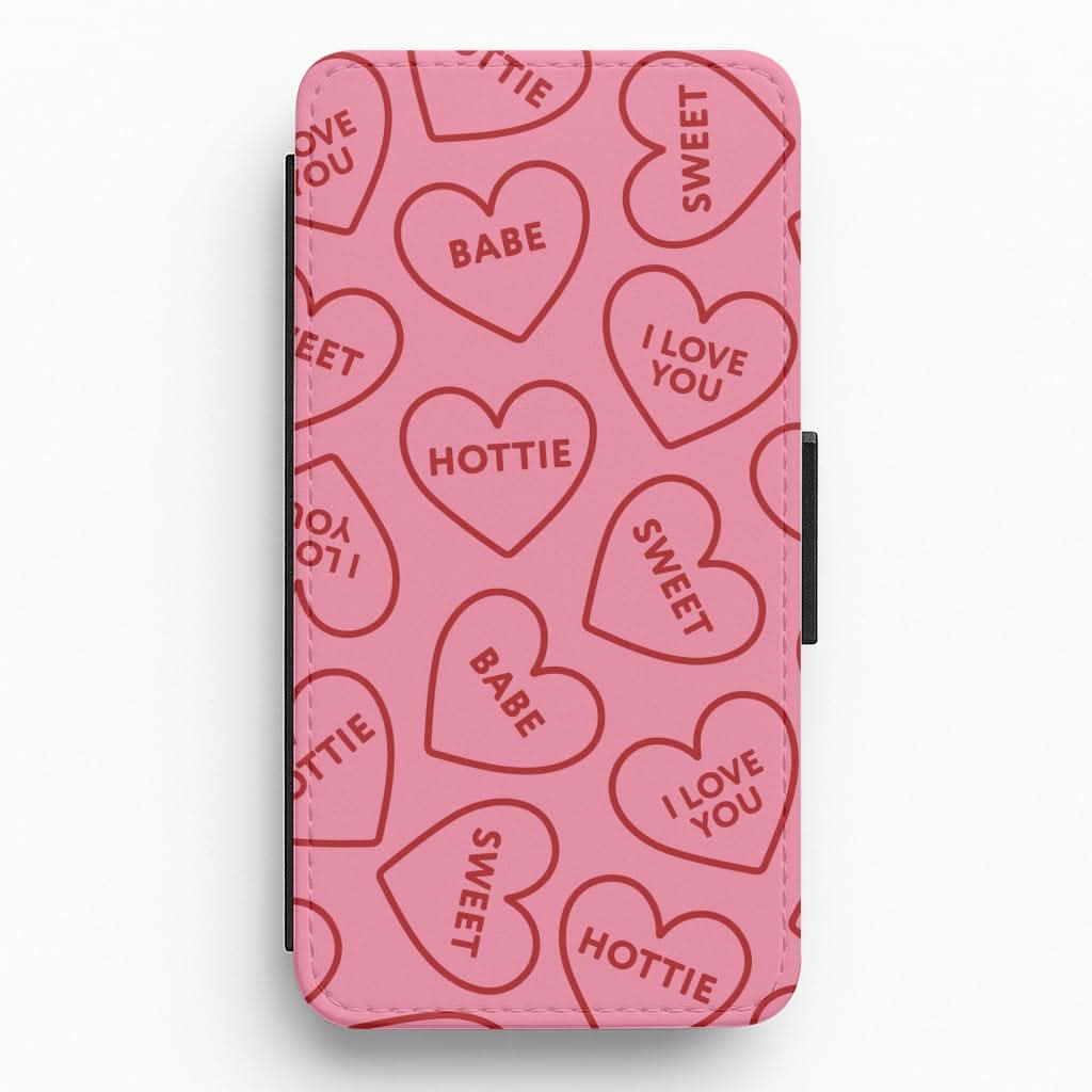 Quote Love Hearts Pattern Flip / Wallet Phone Case
