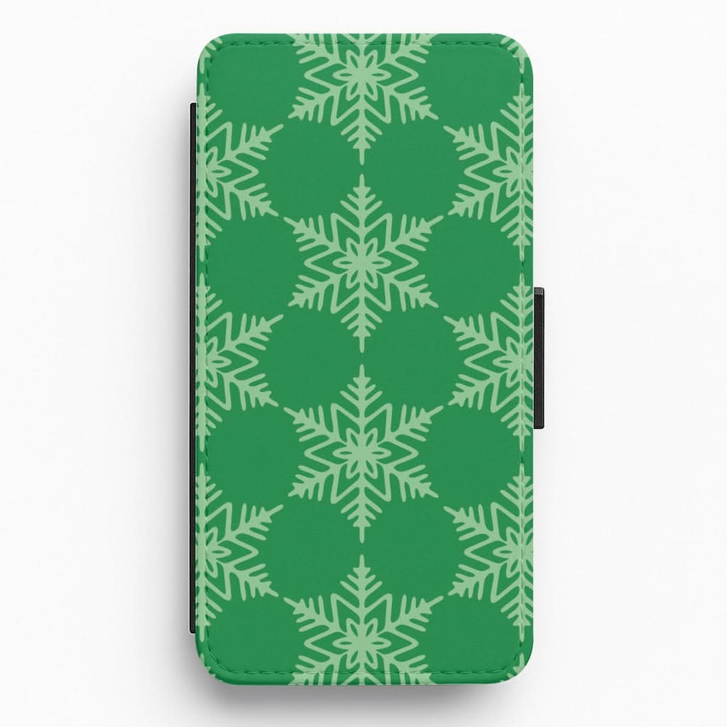 Green Giant Snowflakes Christmas Pattern Flip / Wallet Phone Case