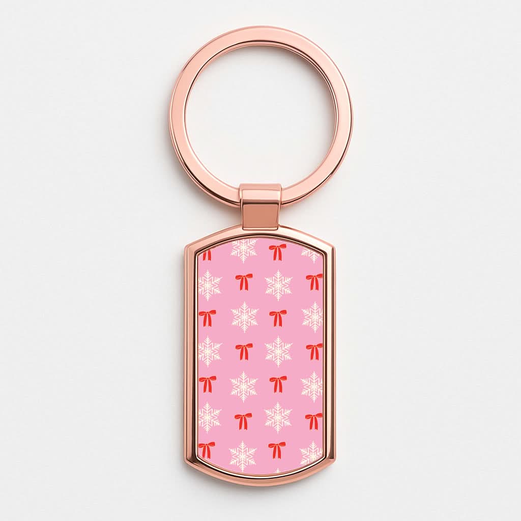 Coquette Bows And Snowflakes Pattern Rose Gold Keyring