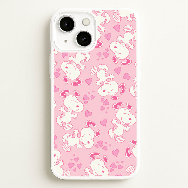 Cartoon Beagle Valentine Hearts Pattern iPhone 13 Mini Case