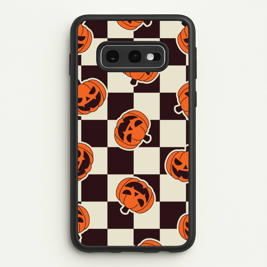 Pumpkin Stickers Checkered Pattern Galaxy S10e Case
