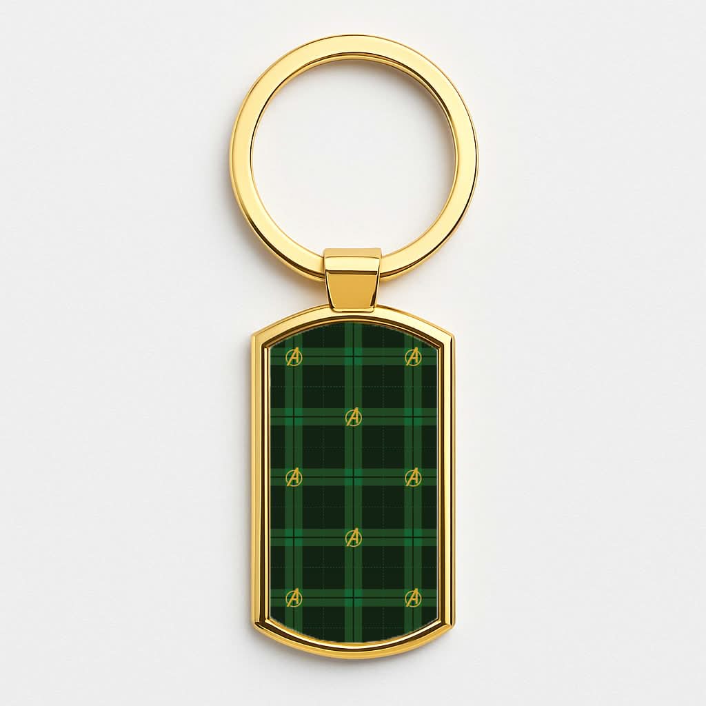 Superhero Team Green Tartan Pattern Gold Keyring