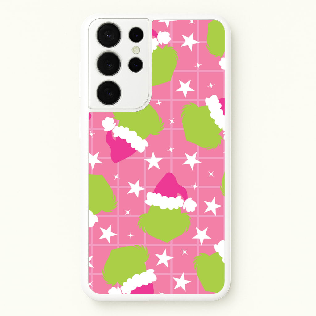 Pink Green Creature Xmas Pattern Galaxy S21 Ultra Case