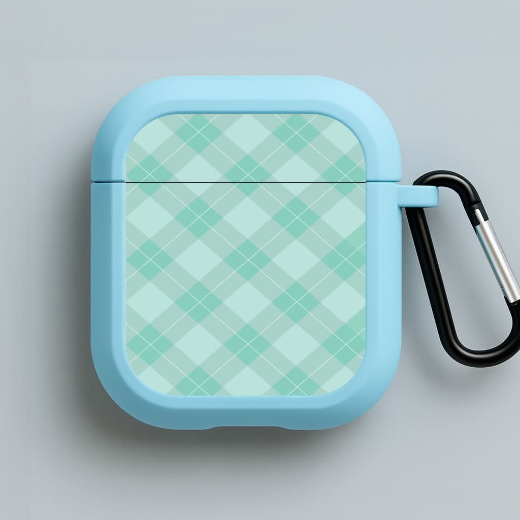 Light Cyan Tartan Christmas Pattern Blue AirPods Case