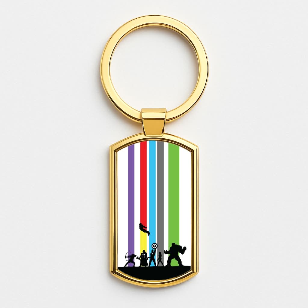 Superhero Team Silhouette Gold Keyring