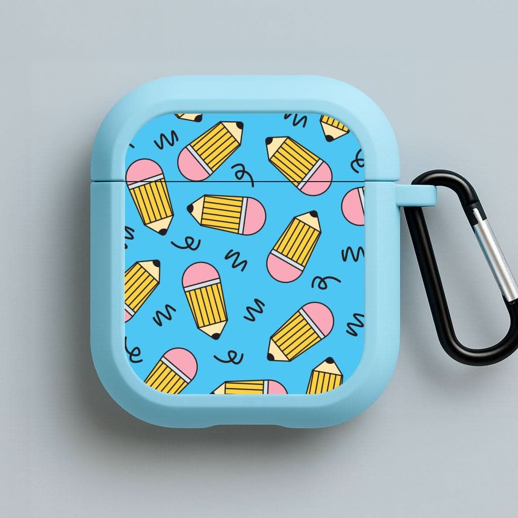 Pencils And Scribbles Pattern Blue AirPods Case