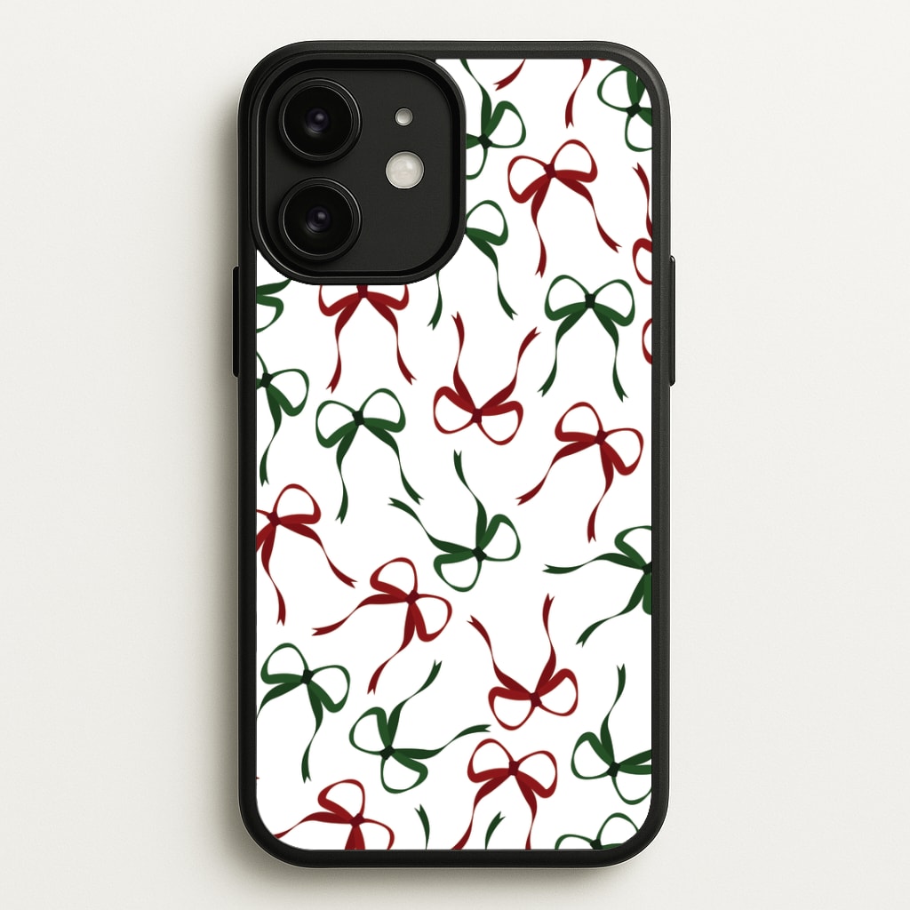 Red And Green Coquette Christmas Bows Pattern iPhone 11 Case