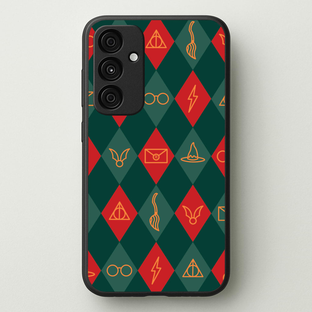 Christmas Wizard Icons Argyle Pattern Galaxy A35 Case