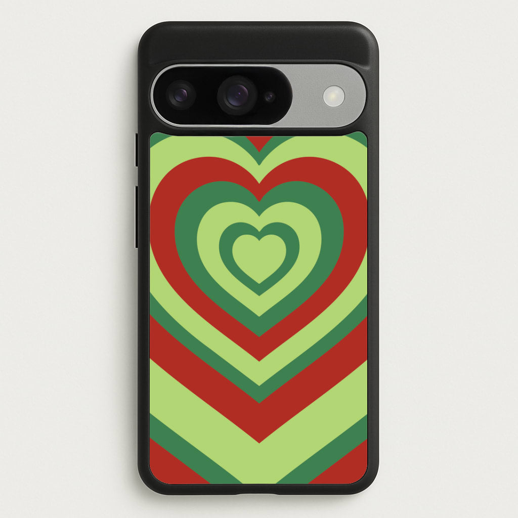 Red And Green Trippy Heart Christmas Pattern Google Pixel 10 / 10 Pro Case
