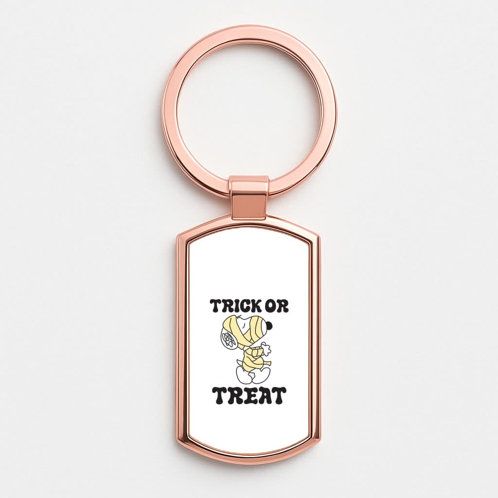 Trick Or Treat Cartoon Beagle Rose Gold Keyring