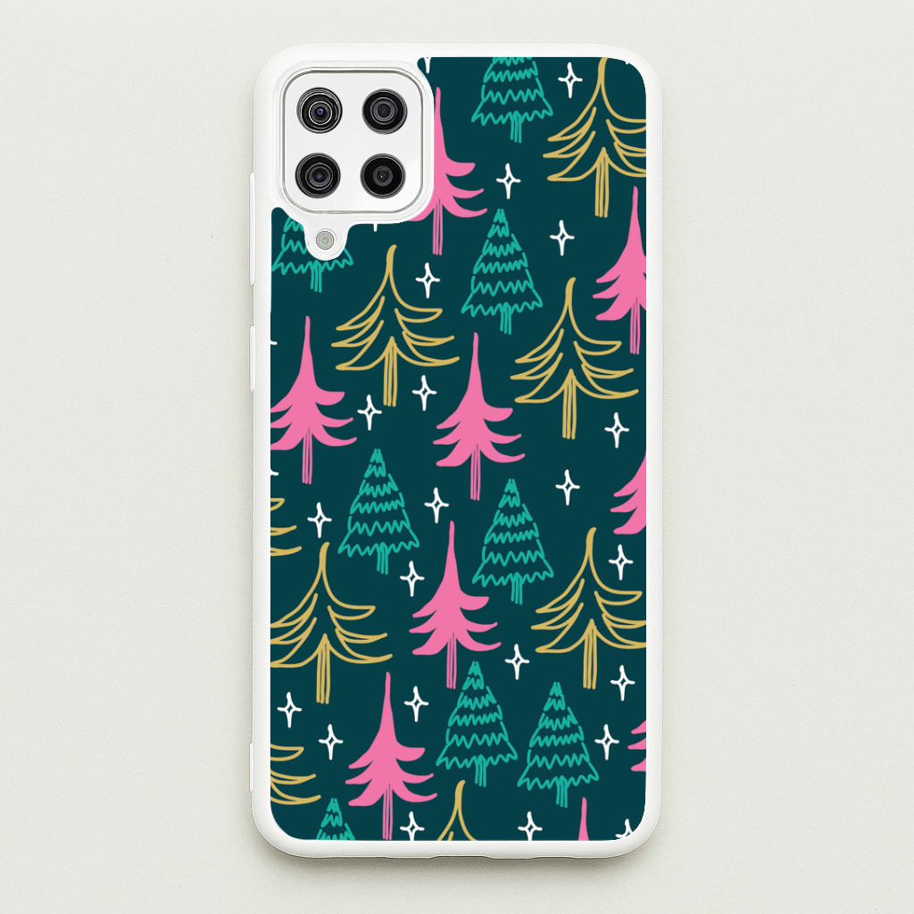 Colourful Sketched Christmas Trees Pattern Galaxy A12 Case