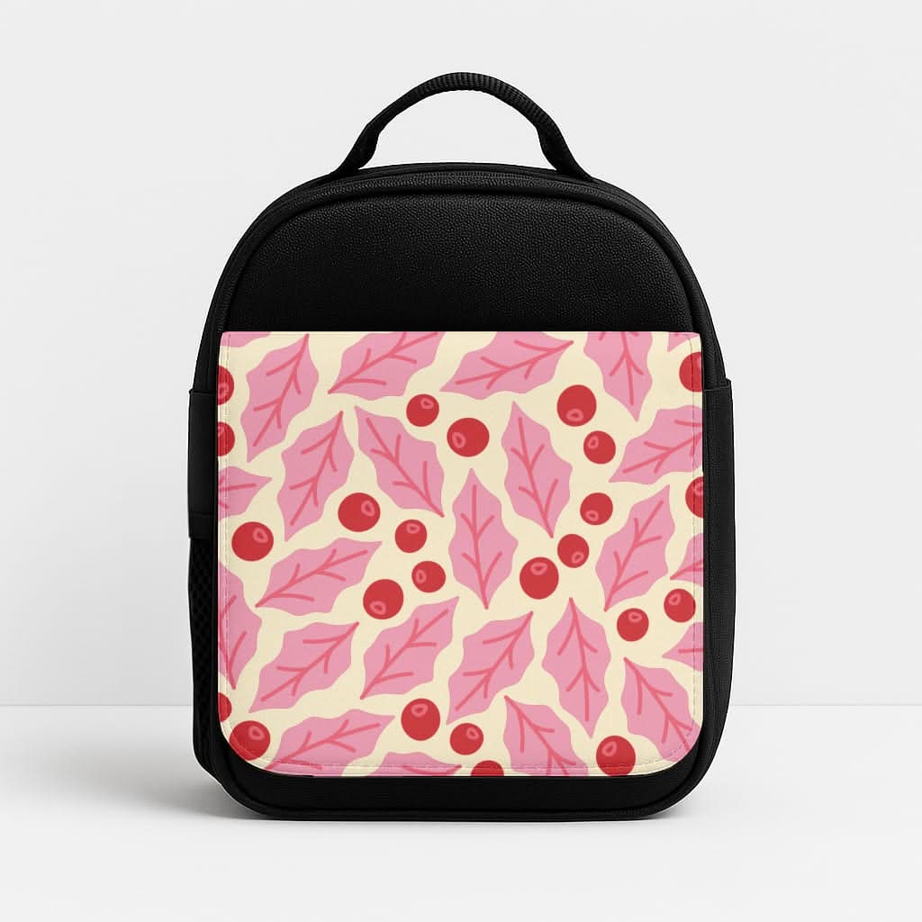 Pink Holly And Berries Pattern Lunchbox