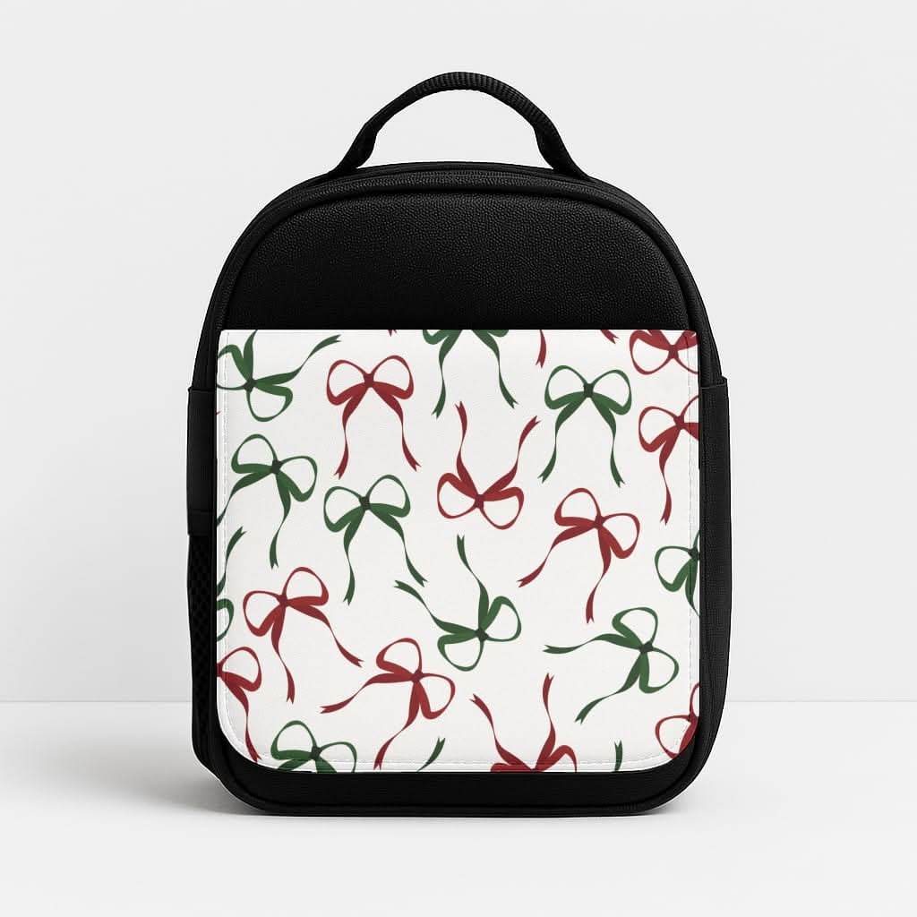 Red And Green Coquette Christmas Bows Pattern Lunchbox