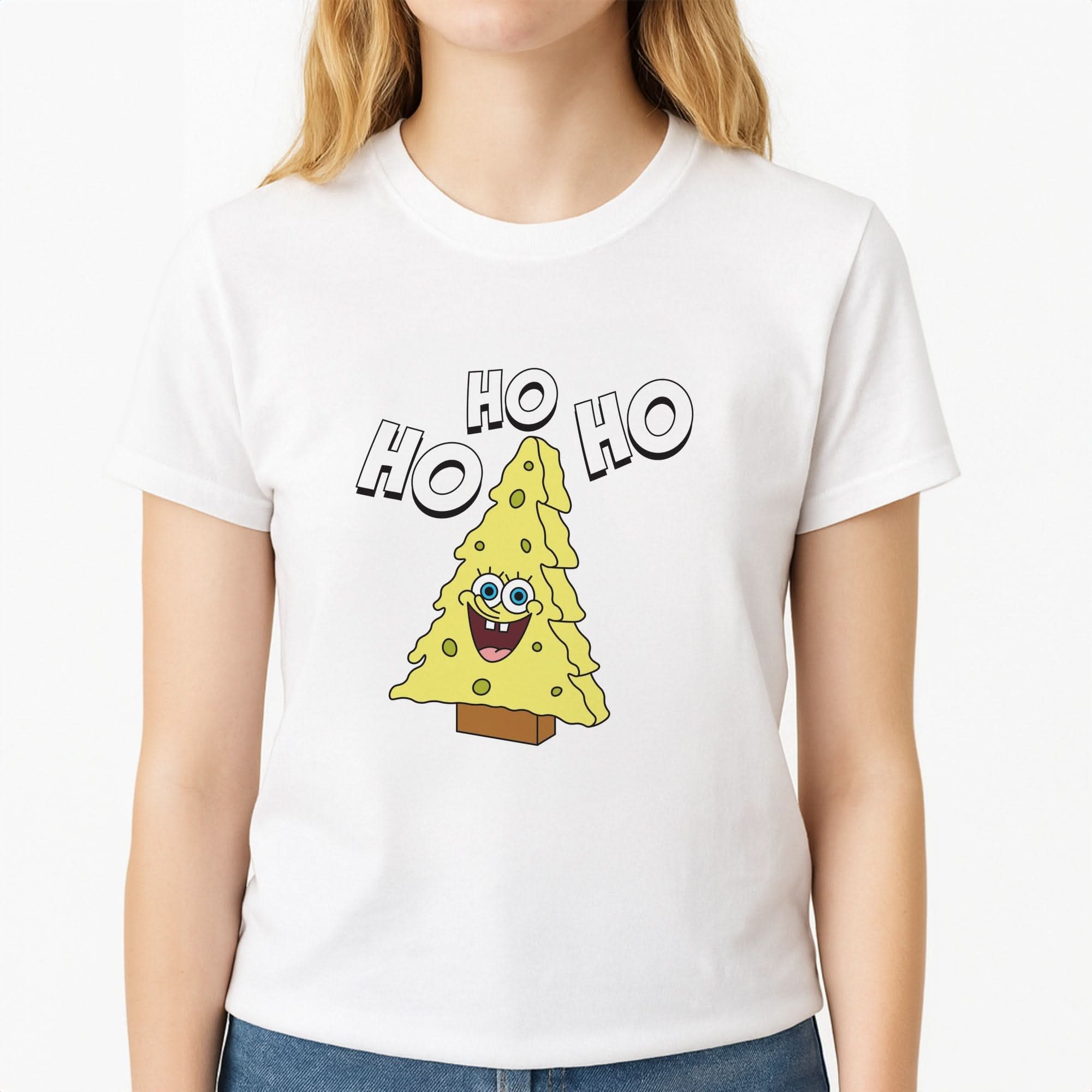 Christmas Tree Cartoon Sponge Womens T-Shirt