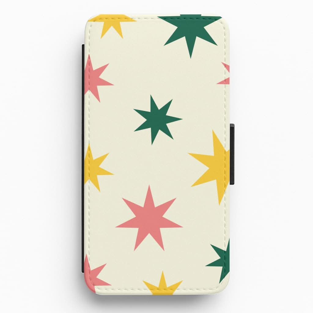 Colourful Christmas Stars Pattern Flip / Wallet Phone Case