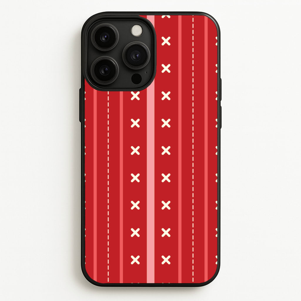 Stripes And Stitches Red Christmas Pattern iPhone 13 Pro Case