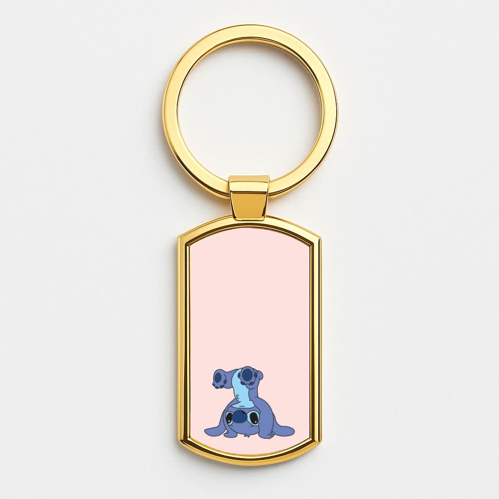Cute Blue Alien Handstand Gold Keyring