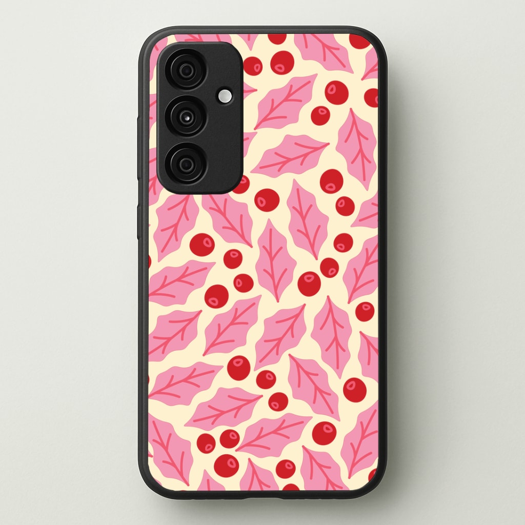 Pink Holly And Berries Pattern Galaxy A15 Case