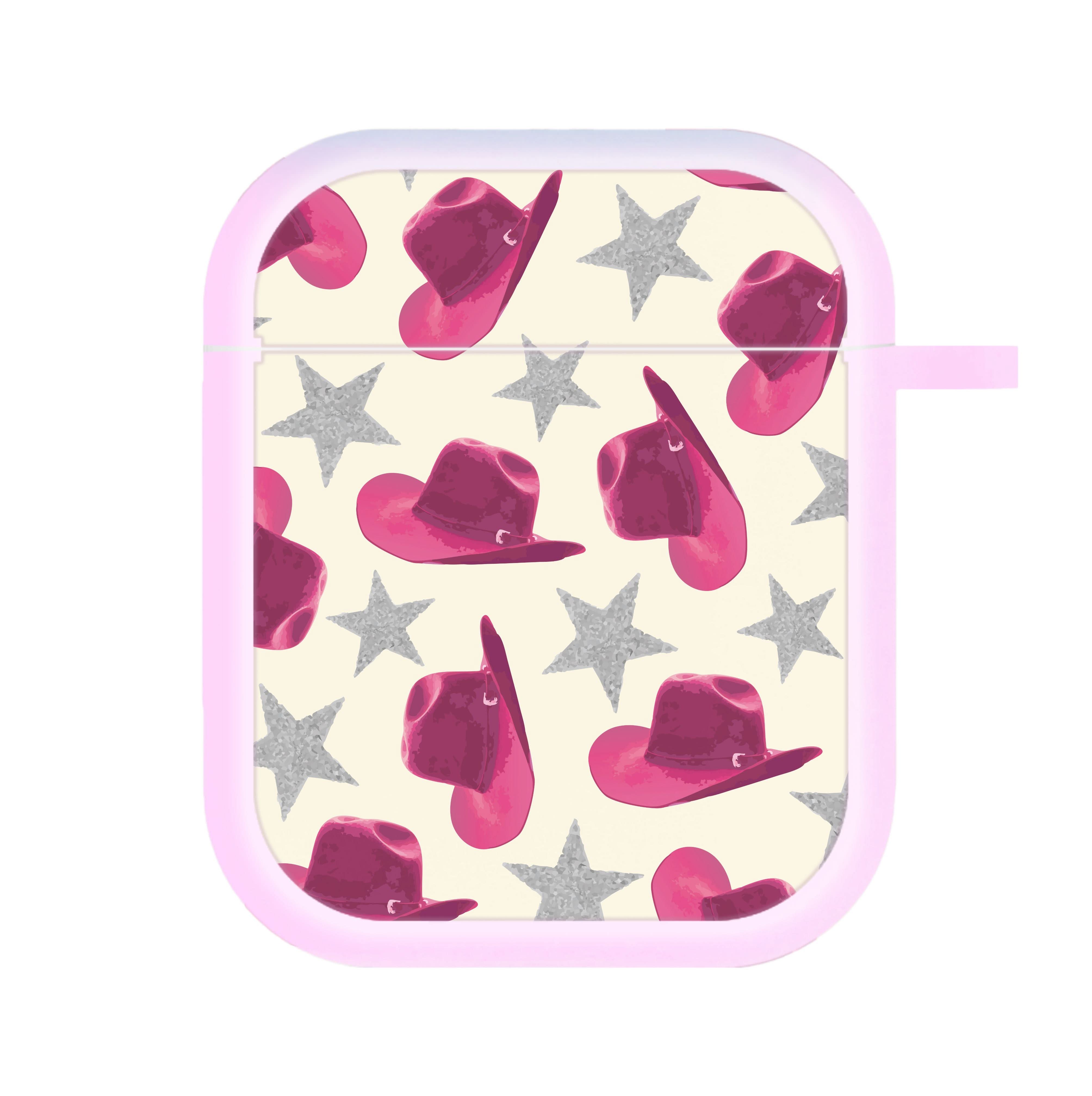 Pink Cowboy Hats And Stars Pattern AirPods Case