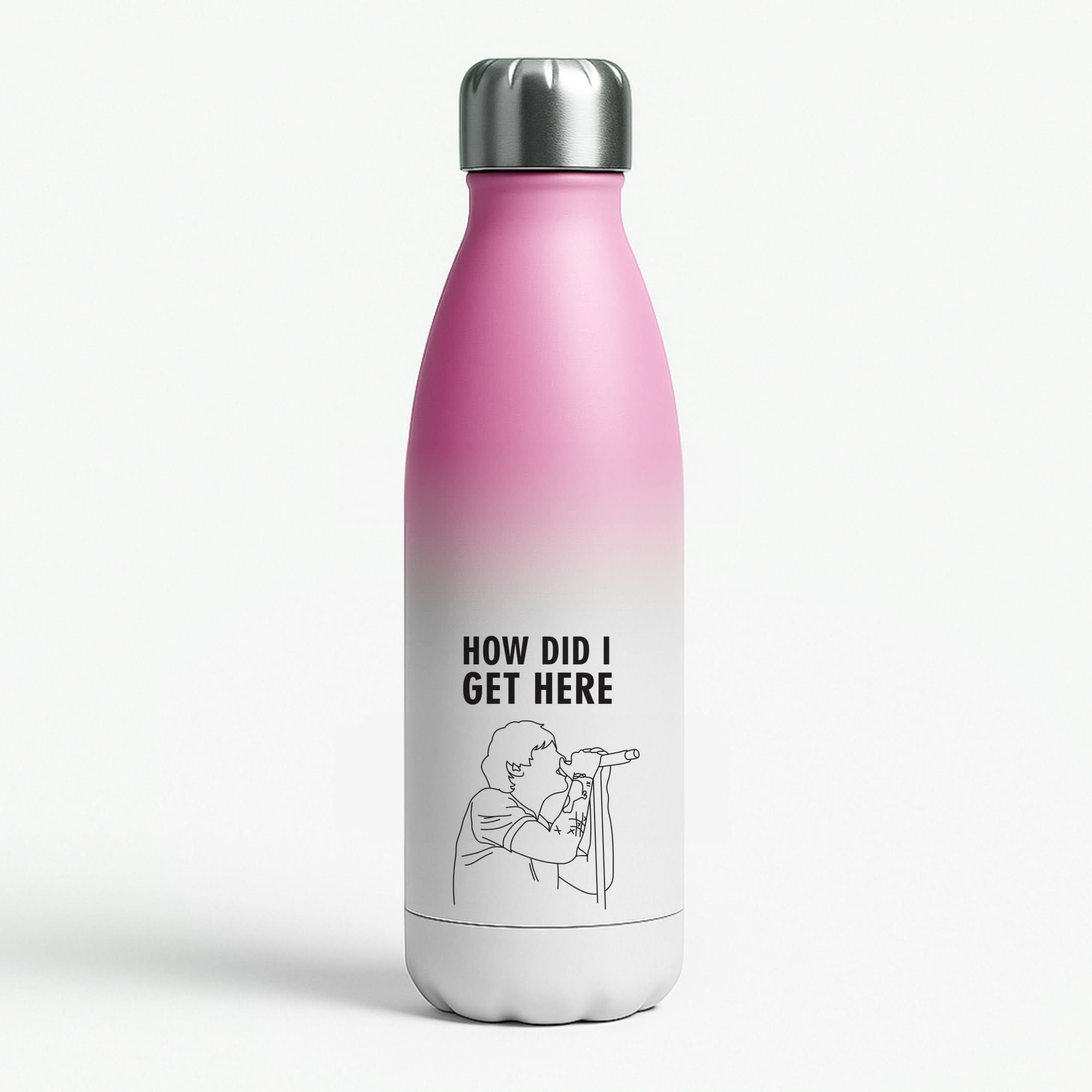 How Did I Get Here Outline Pink Water Bottle