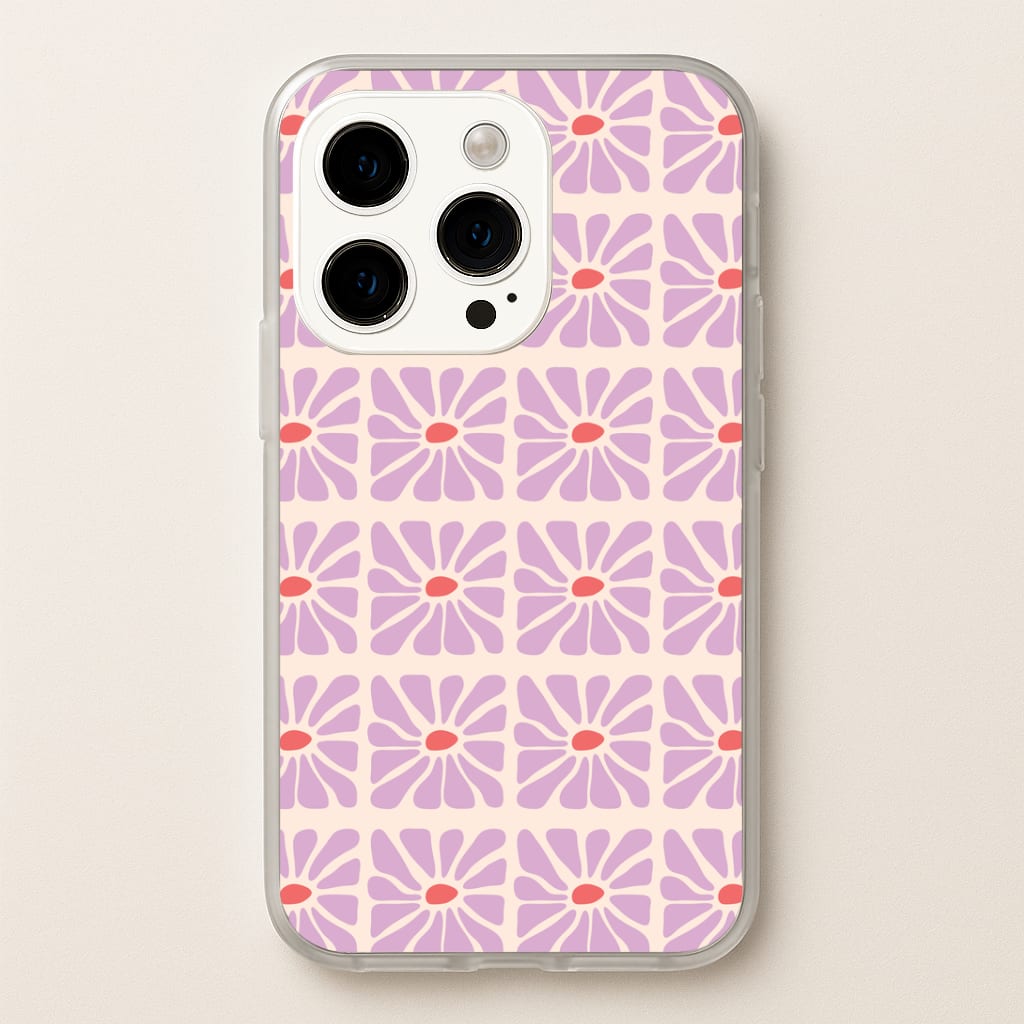 Square Abstract Flowers Mauve iPhone 15 Pro Case