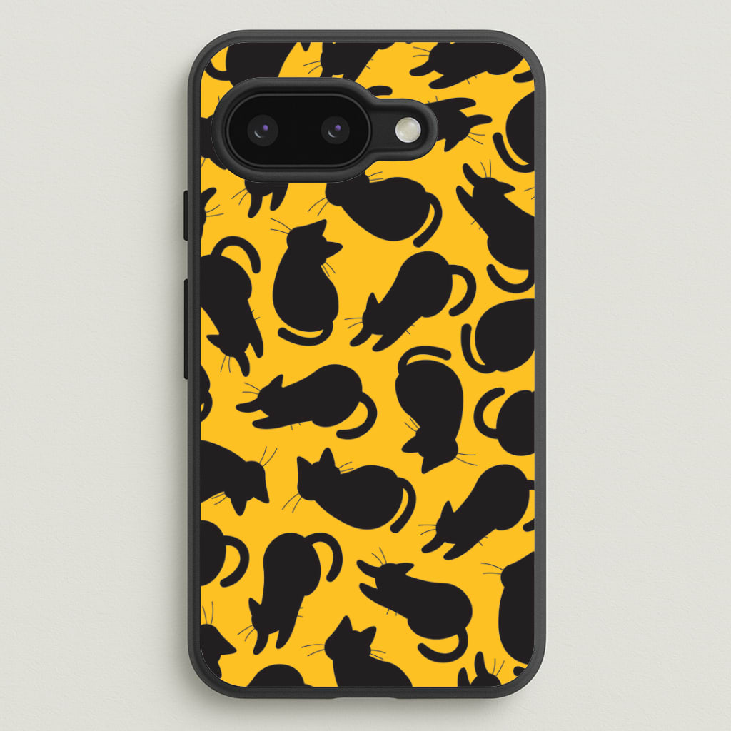 Black Cat Silhouettes Pattern Google Pixel 9a Case