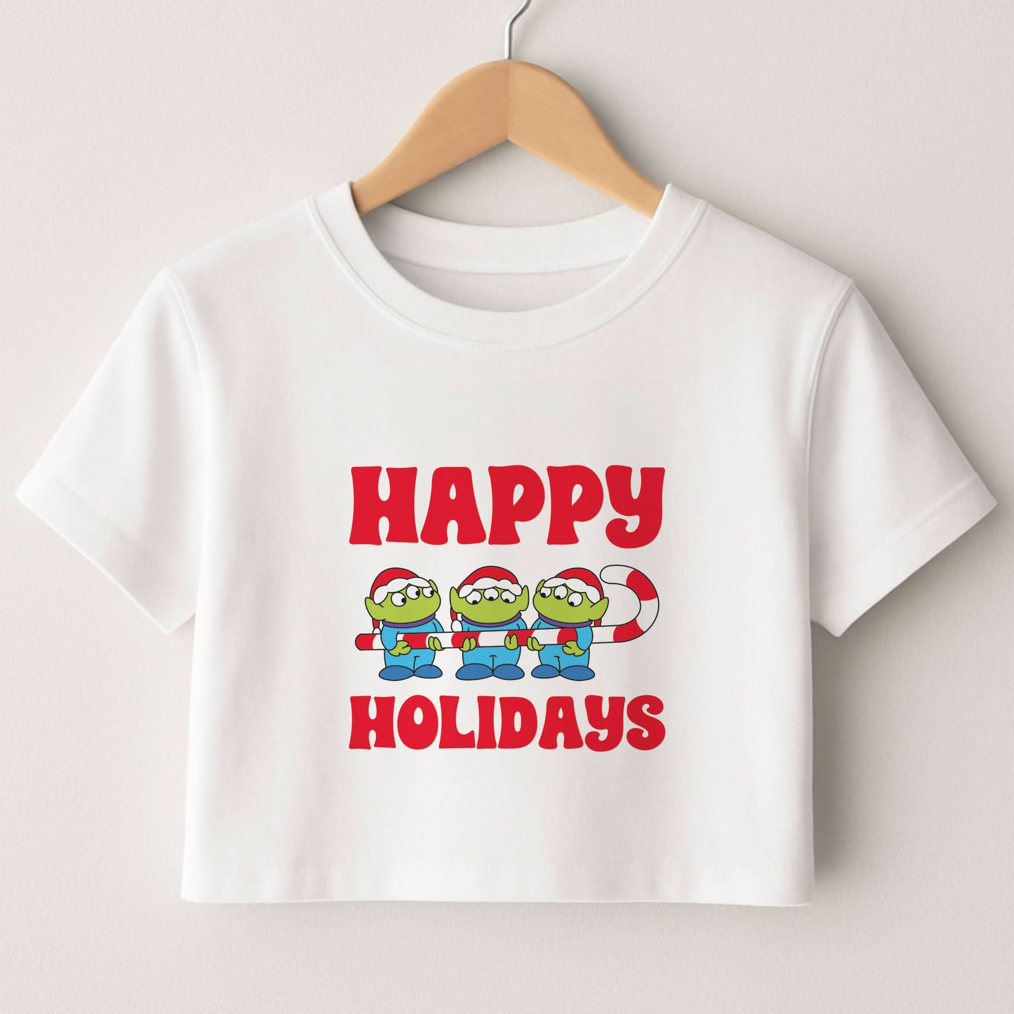 Happy Holidays Cute Green Aliens Crop Top