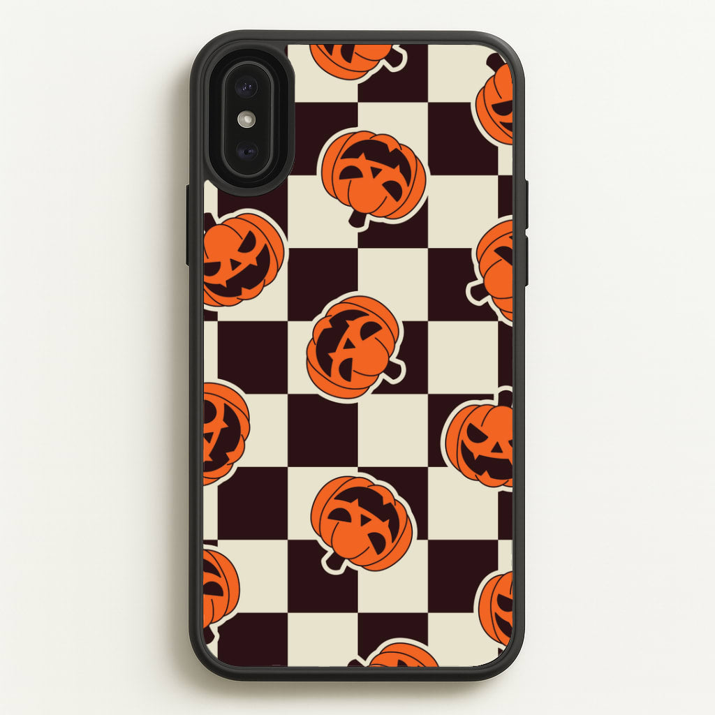 Pumpkin Stickers Checkered Pattern iPhone XS Max Case