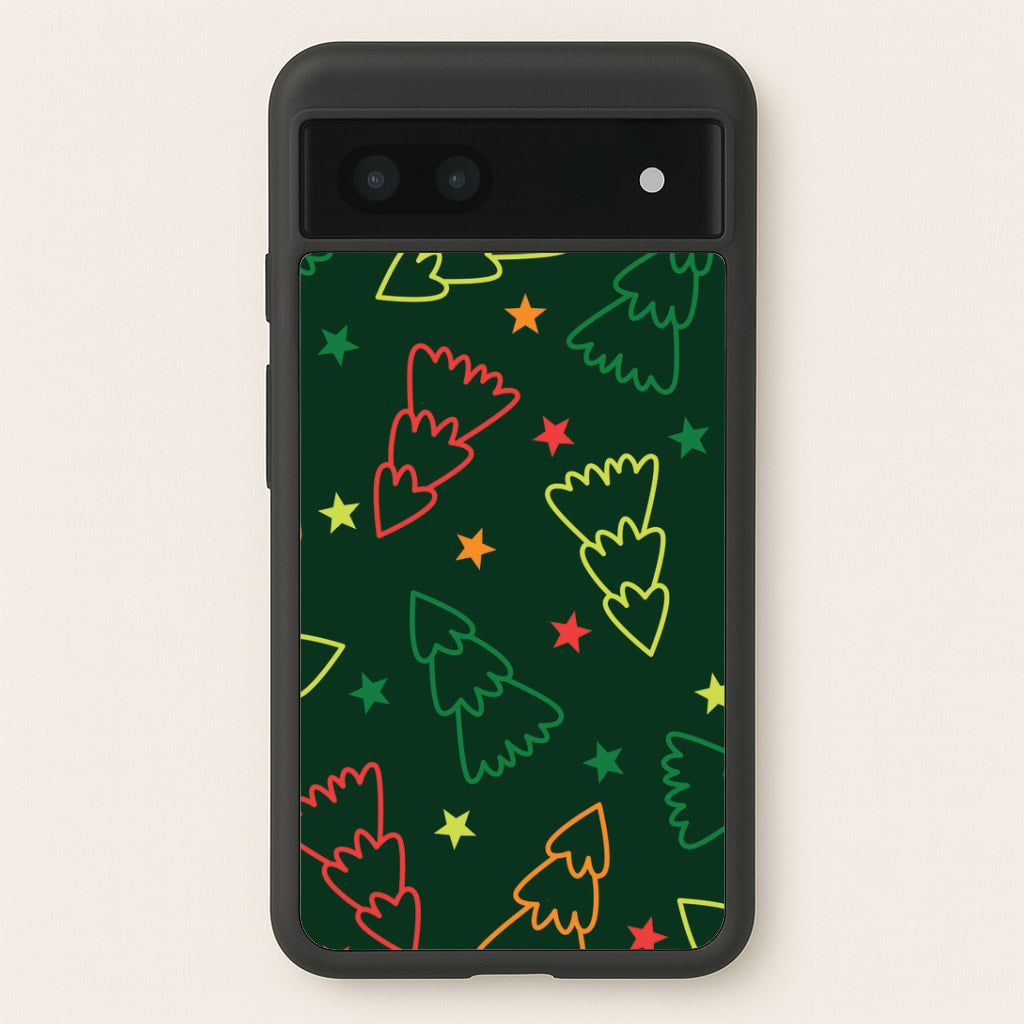 Colourful Christmas Tree Outlines Pattern Google Pixel 7a Case