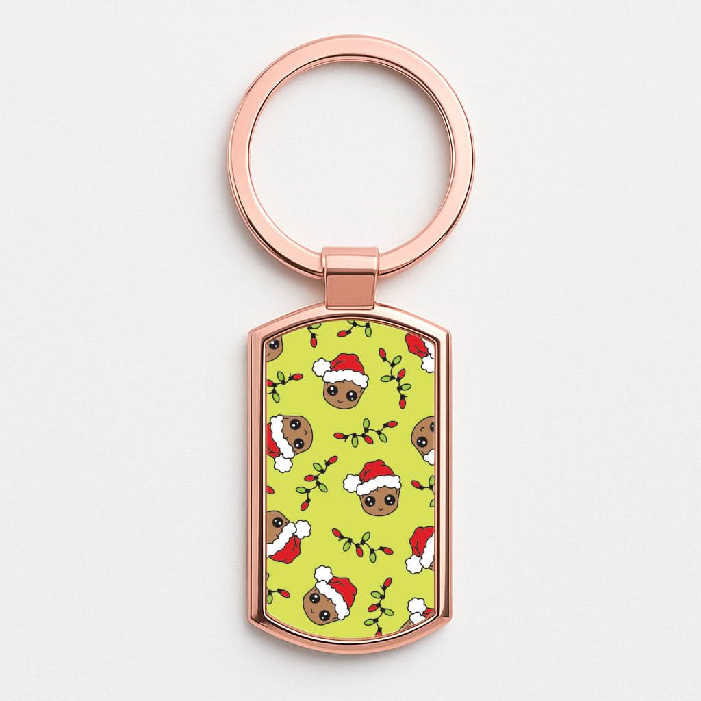 Christmas Tree Hero Pattern Rose Gold Keyring