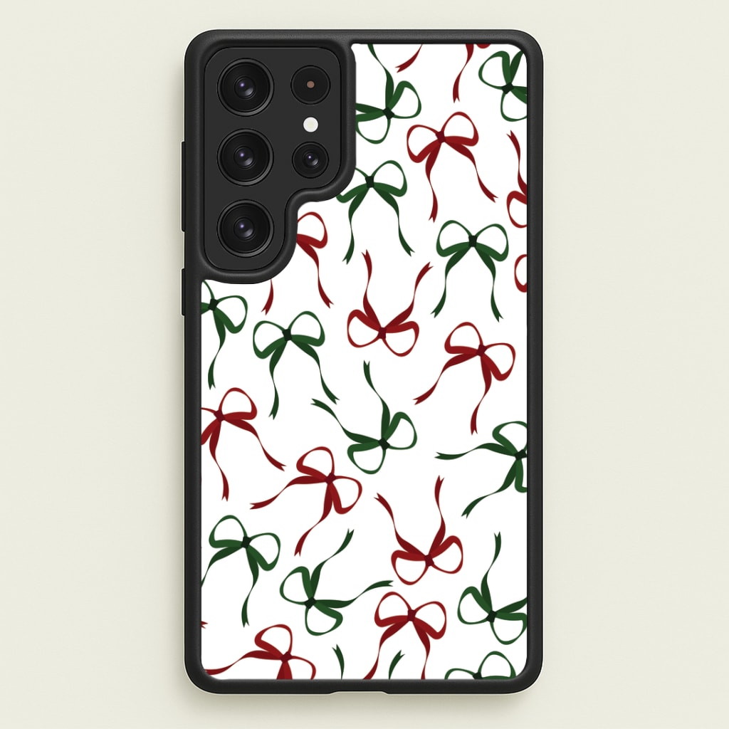 Red And Green Coquette Christmas Bows Pattern Galaxy S22 Ultra Case