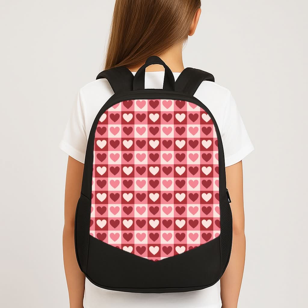 Pink Tartan Love Hearts Pattern School Bag
