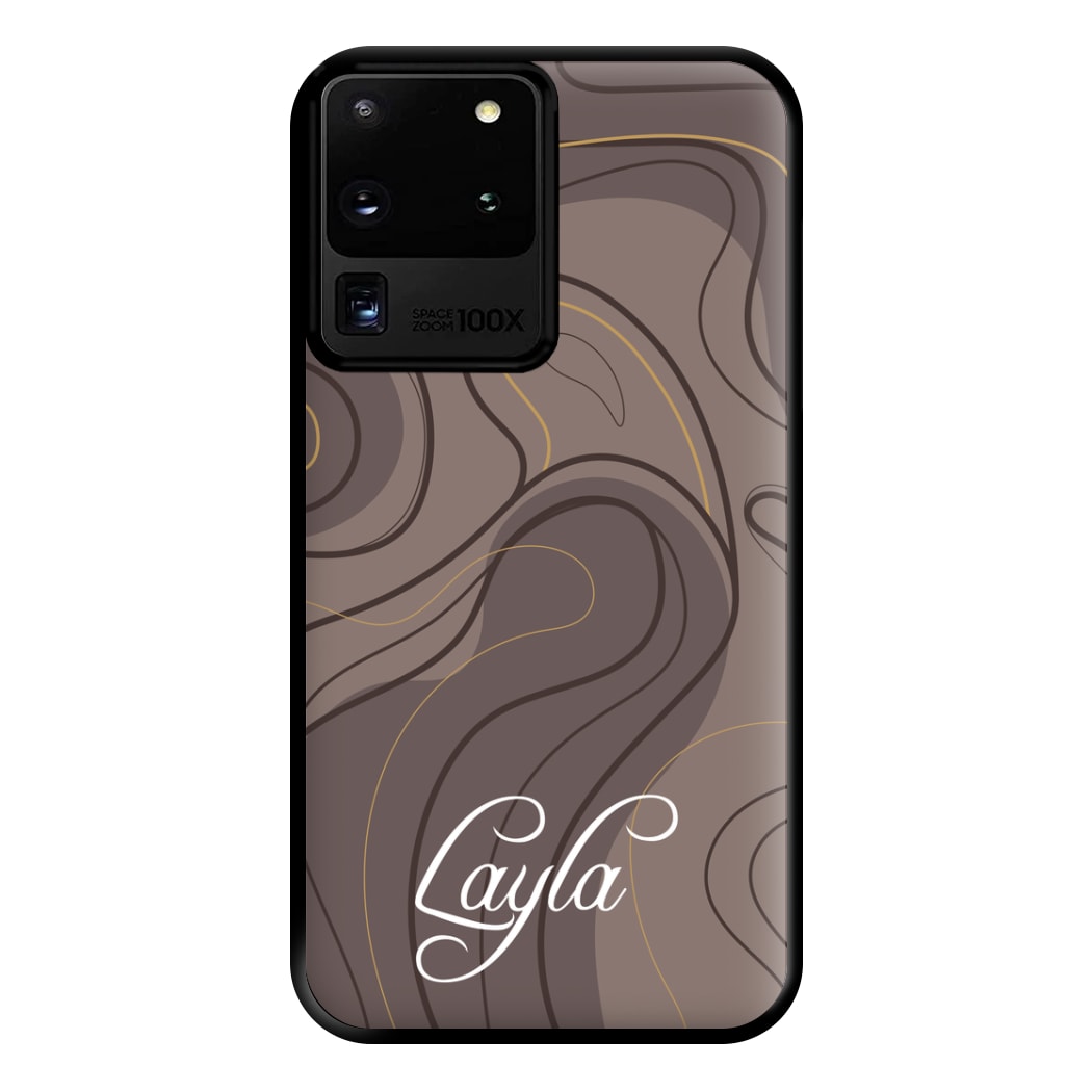 Brown Marble Waves Personalised Name Galaxy S20 Ultra Case