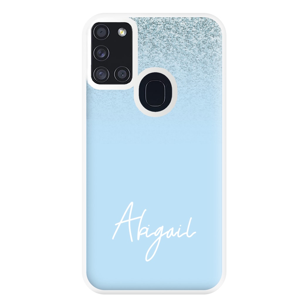 Blue Glitter Personalised Name Galaxy A21s Case