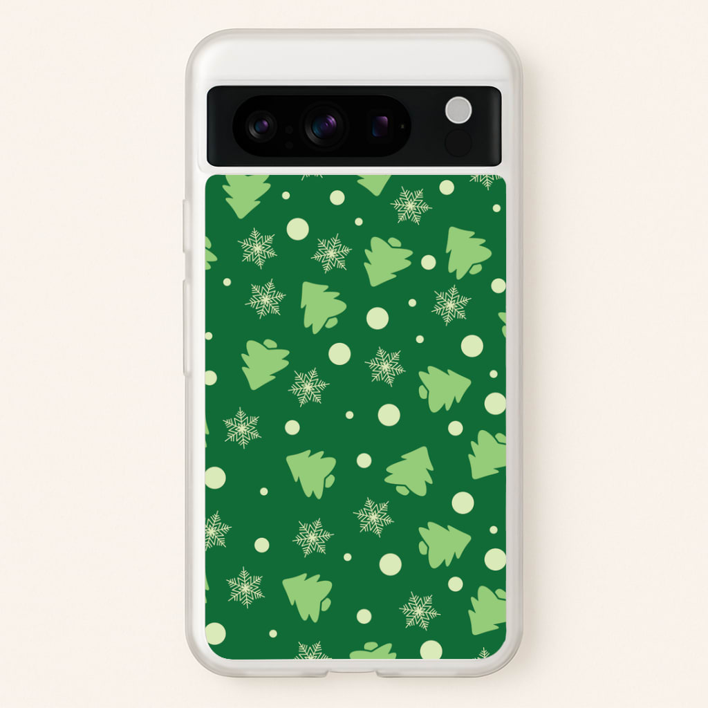 Cartoon Christmas Trees And Snowflakes Pattern Google Pixel 8 Pro Case