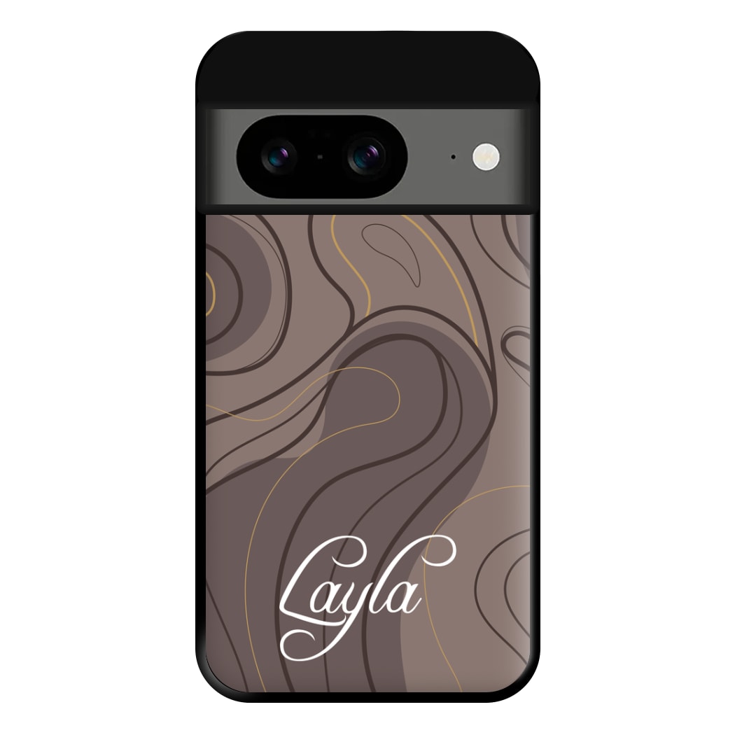 Brown Marble Waves Personalised Name Google Pixel 8a Case